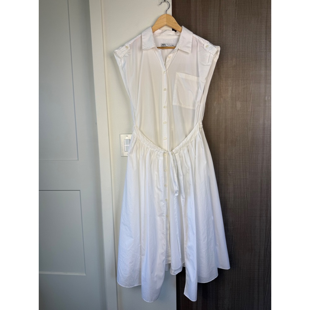 Zara White Poplin Shirt Midi Dress Button Down Front Size Large - Picture 5 of 16
